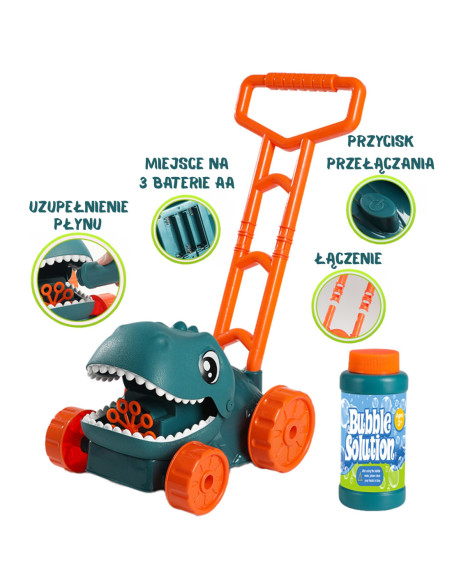 WOOPIE Kosiarka na Bańki Mydlane Dinozaur z Płynem w Zestawie