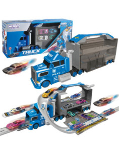 WOOPIE Zestaw Ciężarówka Policyjna Laweta Garaż Tor Wyścigowy