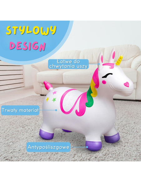 WOOPIE Skoczek Gumowy do Skakania Jednorożec Biały+ Pompka