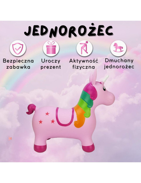 WOOPIE Skoczek Gumowy do Skakania Jednorożec Różowy + Pompka