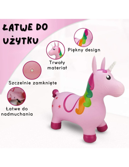 WOOPIE Skoczek Gumowy do Skakania Jednorożec Różowy + Pompka