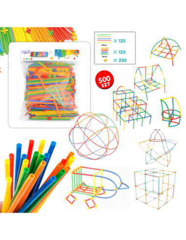 WOOPIE Klocki Konstrukcyjne Kolorowe Słomki 500 el.