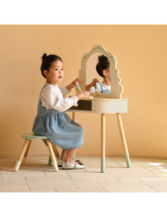 CLASSIC WORLD Drewniana Toaletka z Lustrem Krzesełkiem i Akcesoriami Pastelowa 2