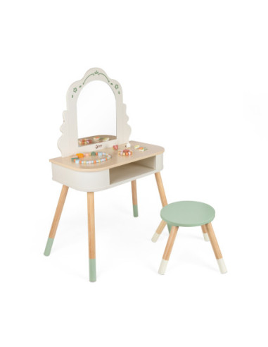 CLASSIC WORLD Drewniana Toaletka z Lustrem Krzesełkiem i Akcesoriami Pastelowa
