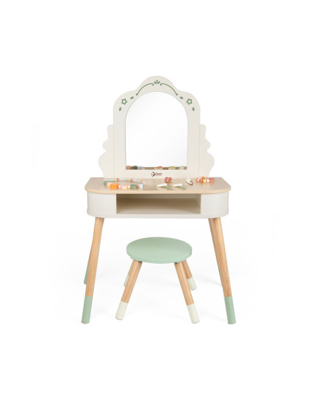 CLASSIC WORLD Drewniana Toaletka z Lustrem Krzesełkiem i Akcesoriami Pastelowa