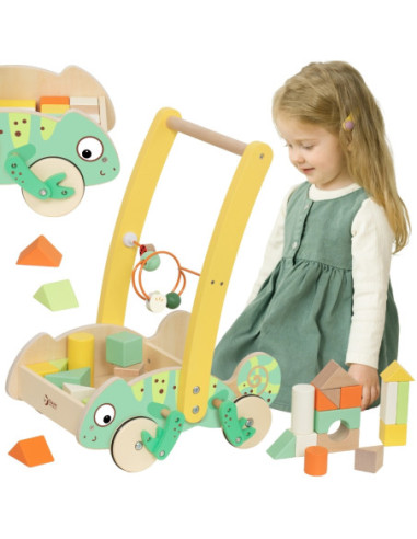 CLASSIC WORLD Drewniany Pchacz Chodzik Kameleon z Klockami