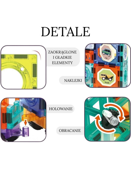 WOOPIE Klocki Magnetyczne Zestaw Zamek Pojazdy 71szt.