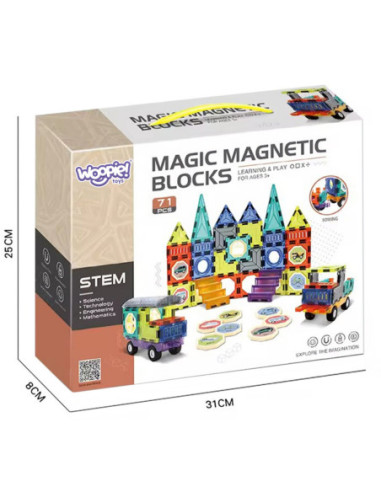 WOOPIE Klocki Magnetyczne Zestaw Zamek Pojazdy 71szt.