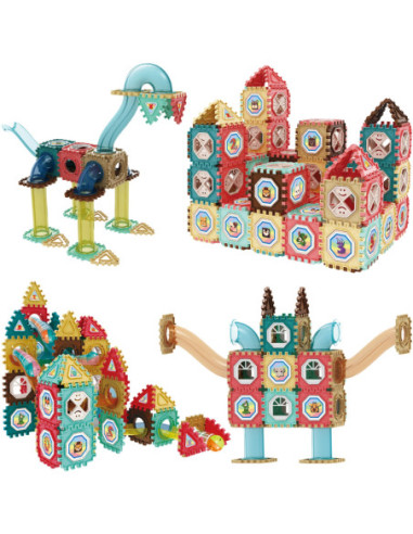 WOOPIE Klocki Magnetyczne Konstrukcyjne Tor Kulkowy 3D 128el.