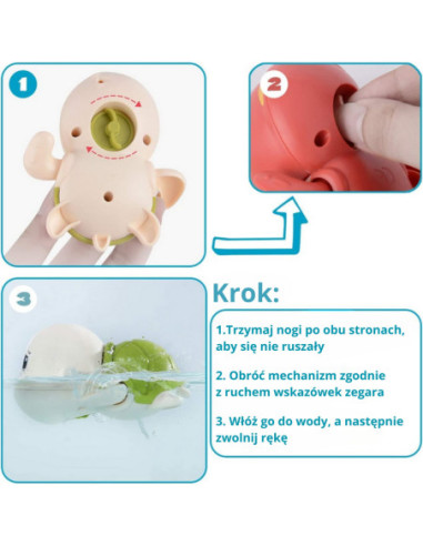 Woopie Żółw Żółwik Pływający Nakręcany Zabawka Do Kąpieli Różowy