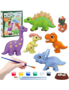 WOOPIE Zestaw Kreatywny z Farbami DIY Zrób Odlewy Gipsowe Figurki i Pomaluj - Zestaw Dinozaury