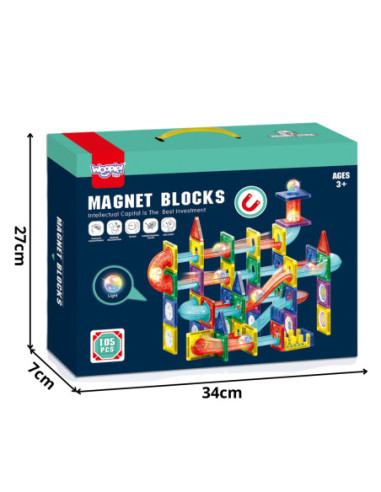 WOOPIE Klocki Magnetyczne Konstrukcyjne Tor Kulkowy 3D 105el.
