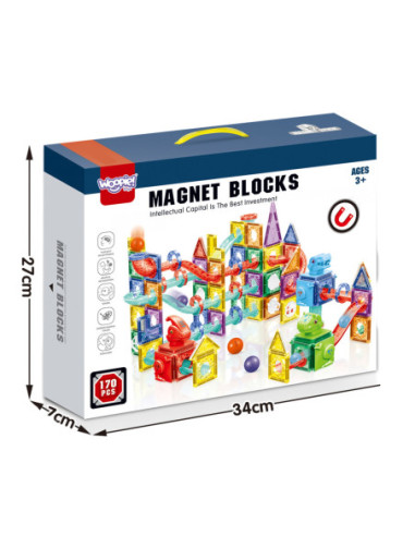 WOOPIE Klocki Magnetyczne Konstrukcyjne 3D Zestaw Edukacyjny Tor Kulkowy 170el.