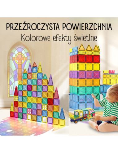 WOOPIE Klocki Magnetyczne Konstrukcyjne 3D Zestaw Edukacyjny Zamek Pojazdy110el..