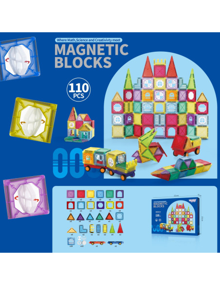 WOOPIE Klocki Magnetyczne Konstrukcyjne 3D Zestaw Edukacyjny Zamek Pojazdy110el..