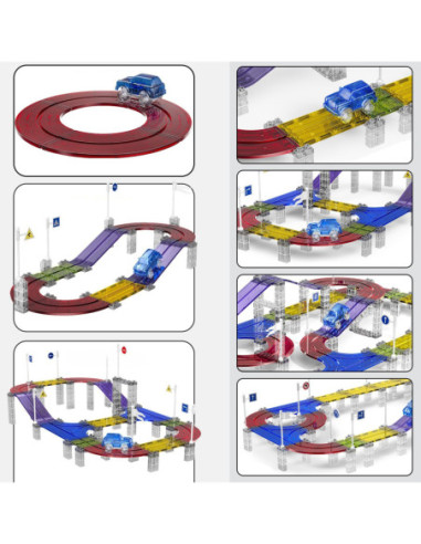 WOOPIE Klocki Magnetyczne Tor Samochodowy 76 Elementów