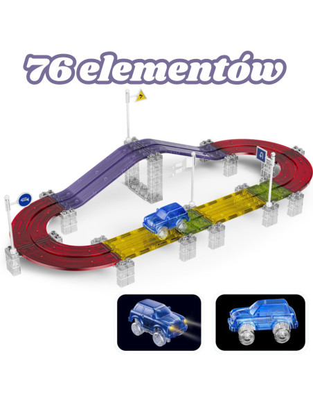 WOOPIE Klocki Magnetyczne Tor Samochodowy 76 Elementów