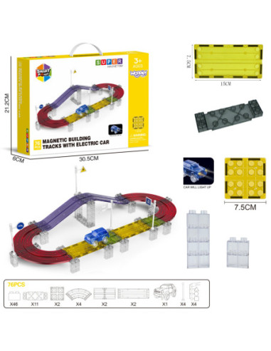 WOOPIE Klocki Magnetyczne Tor Samochodowy 76 Elementów