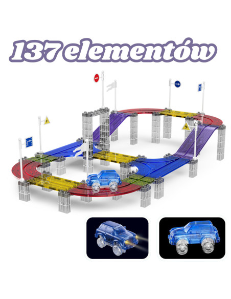 WOOPIE Klocki Magnetyczne Tor Samochodowy 137 Elementów