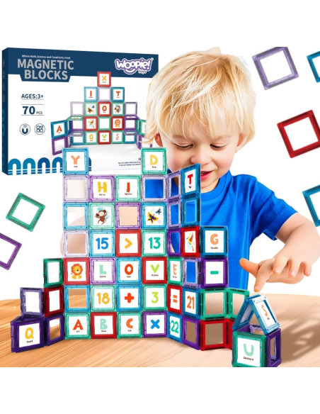 WOOPIE Przestrzenne Klocki Magnetyczne Nauka Liter 70 Elementów