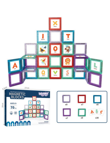 WOOPIE Przestrzenne Klocki Magnetyczne Nauka Liter 70 Elementów