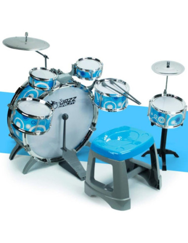 WOOPIE Perkusja Dla Dzieci Niebieska 6 Bębnów 2 Talerze