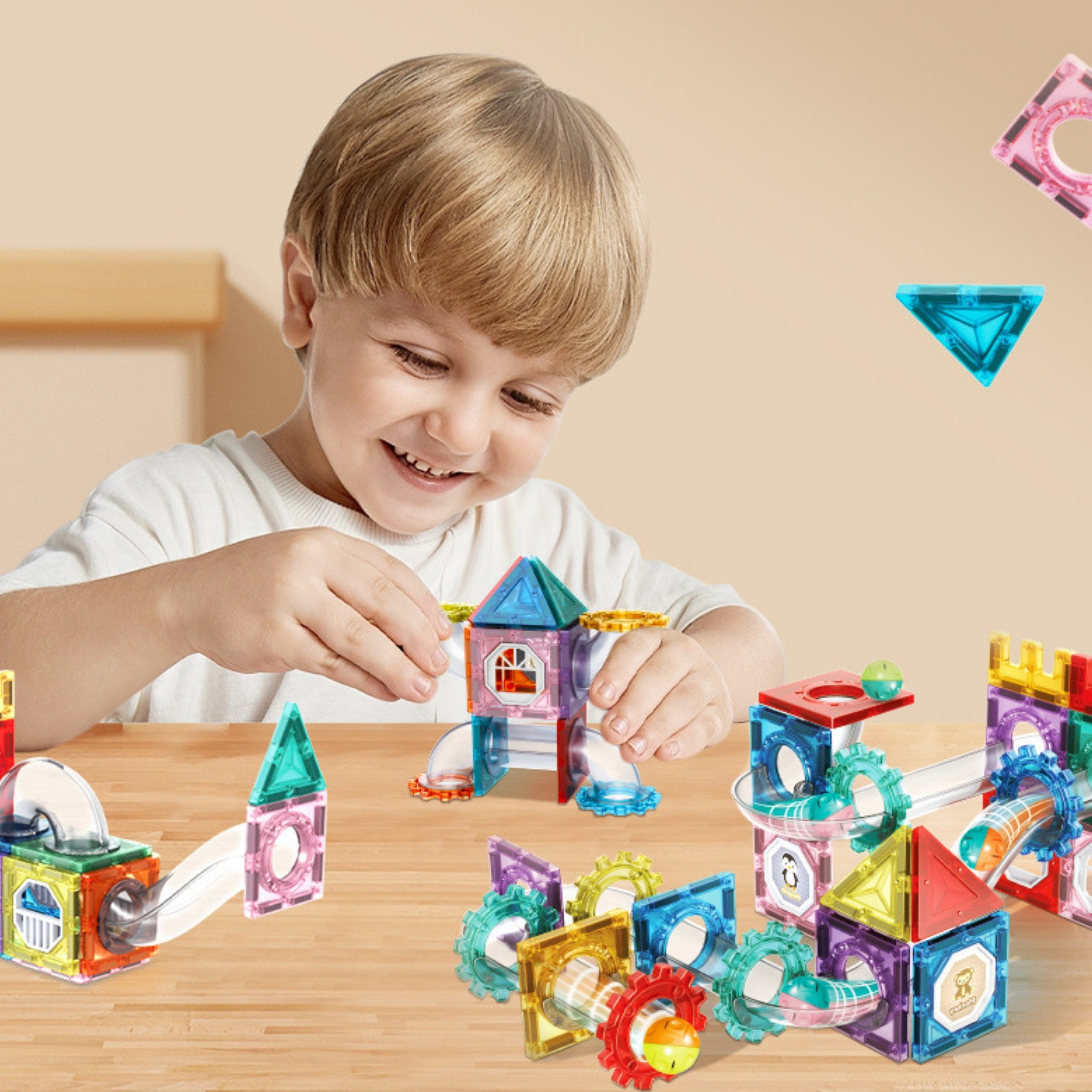 WOOPIE Klocki Magnetyczne Konstrukcyjne 3D Zestaw Edukacyjny Tor Kulkowy Kulodrom 126el.