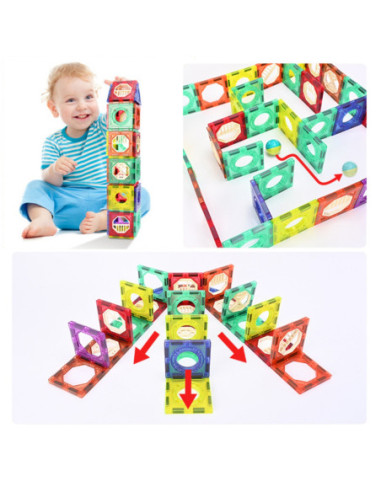 WOOPIE Klocki Magnetyczne Konstrukcyjne 3D Zestaw Edukacyjny Tor Kulkowy 126el.el.