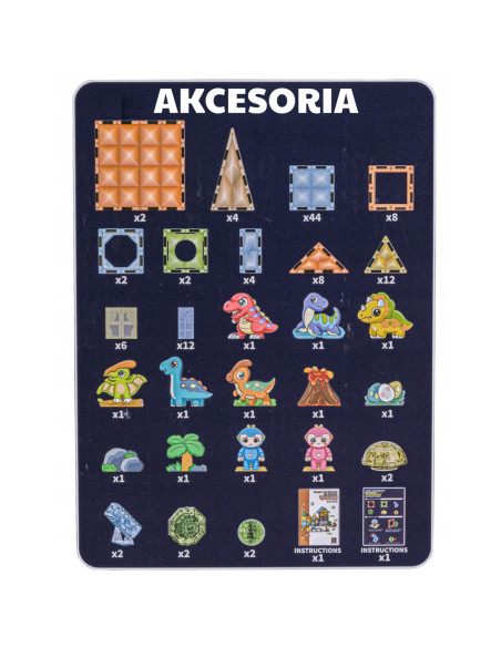 WOOPIE Klocki Magnetyczne Konstrukcyjne Świecące 3D Park Dinozaurów 124el.