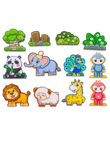 WOOPIE Klocki Magnetyczne Konstrukcyjne Świecące 3D Świat Zwierząt 124el.