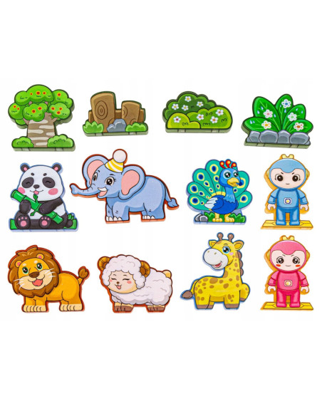 WOOPIE Klocki Magnetyczne Konstrukcyjne Świecące 3D Świat Zwierząt 124el.