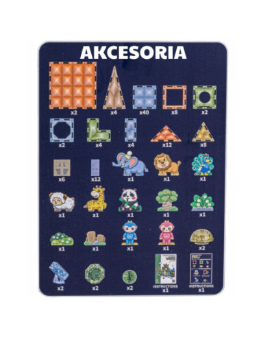 WOOPIE Klocki Magnetyczne Konstrukcyjne Świecące 3D Świat Zwierząt 124el.