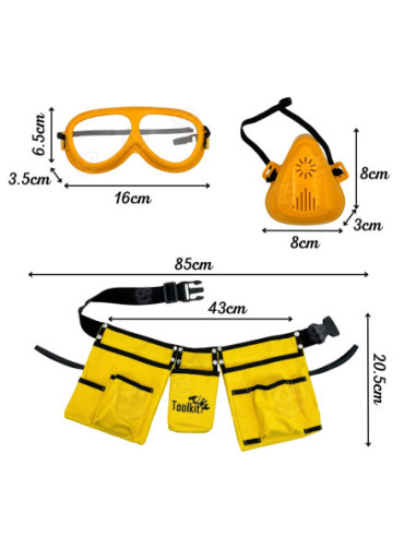 WOOPIE Zestaw Narzędzi Małego Majsterkowicza Gogle Wkrętarka Pas Na Narzędzia 16el.