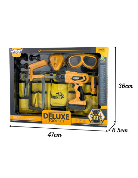 WOOPIE Zestaw Narzędzi Małego Majsterkowicza Gogle Wkrętarka Pas Na Narzędzia 16el.