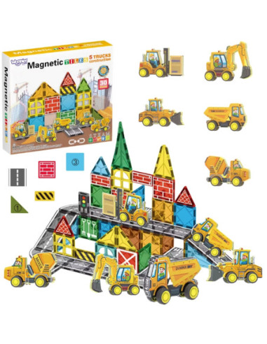 Woopie Zestaw Klocków Magnetycznych z Pojazdami Budowlanymi