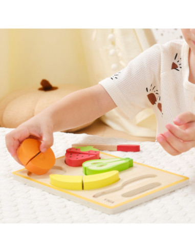 VIGA Drewniana Układanka Edukacyjna Montessori Owoce do Krojenia