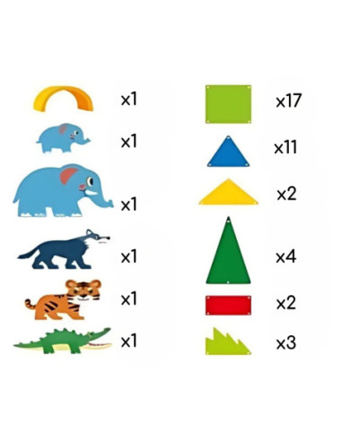 WOOPIE Klocki Magnetyczne Konstrukcyjne 3D Zestaw Edukacyjny Zwierzęta Dżungli 45el.