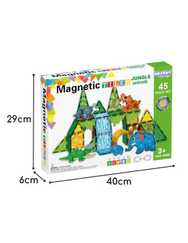 WOOPIE Klocki Magnetyczne Konstrukcyjne 3D Zestaw Edukacyjny Zwierzęta Dżungli 45el.