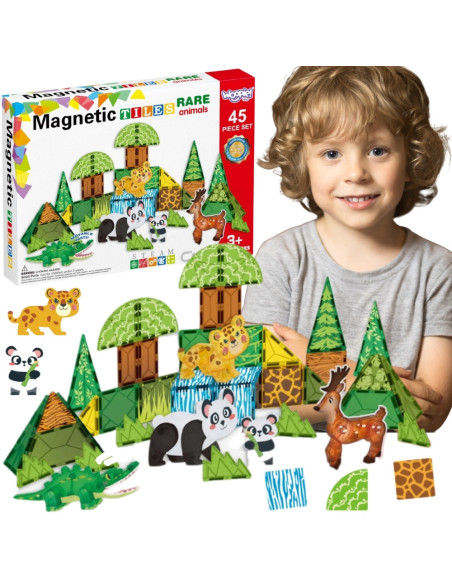 WOOPIE Klocki Magnetyczne Konstrukcyjne 3D Zestaw Edukacyjny Rzadkie Zwierzęta 45el.