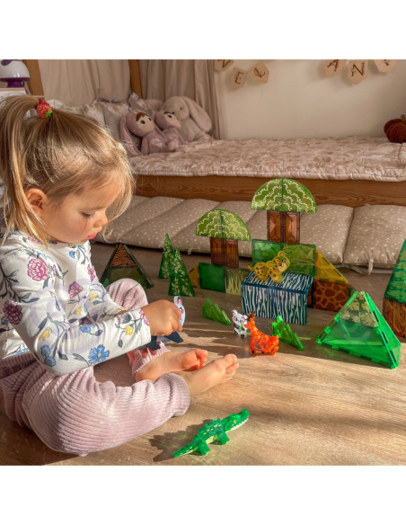 WOOPIE Klocki Magnetyczne Konstrukcyjne 3D Zestaw Edukacyjny Rzadkie Zwierzęta 45el.