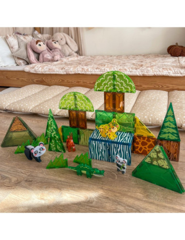 WOOPIE Klocki Magnetyczne Konstrukcyjne 3D Zestaw Edukacyjny Rzadkie Zwierzęta 45el.