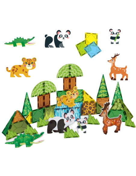 WOOPIE Klocki Magnetyczne Konstrukcyjne 3D Zestaw Edukacyjny Rzadkie Zwierzęta 45el.