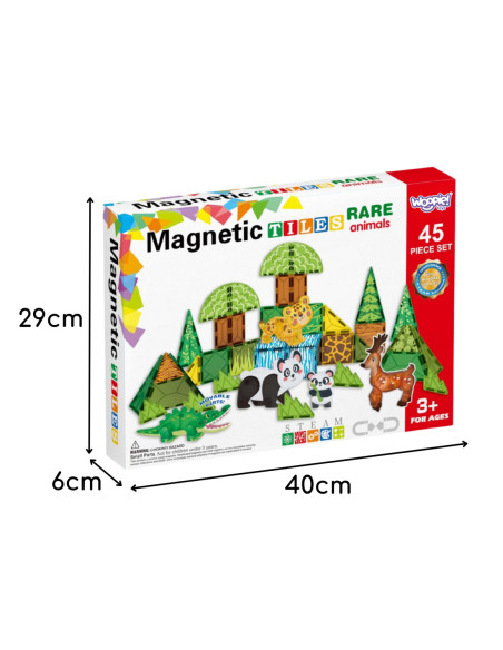 WOOPIE Klocki Magnetyczne Konstrukcyjne 3D Zestaw Edukacyjny Rzadkie Zwierzęta 45el.
