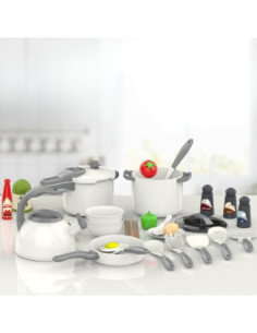 WOOPIE Zestaw Małego Kucharza Garnki Patelnia Czajnik Biały 32el. 2