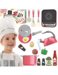 WOOPIE Zestaw Małego Kucharza Indukcja Garnki Patelnia Czajnik Różowy 30el.