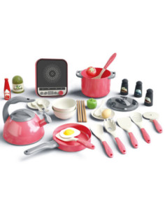 WOOPIE Zestaw Małego Kucharza Indukcja Garnki Patelnia Czajnik Różowy 30el. 2