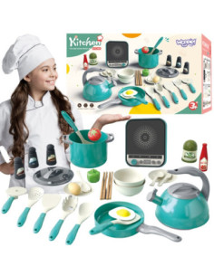 WOOPIE Zestaw Małego Kucharza Indukcja Garnki Patelnia Czajnik Zielony 30el.