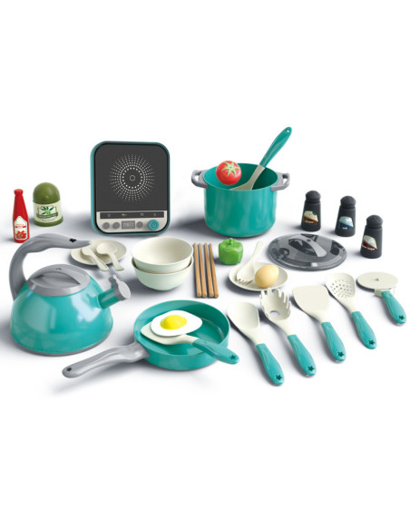 WOOPIE Zestaw Małego Kucharza Indukcja Garnki Patelnia Czajnik Zielony 30el.