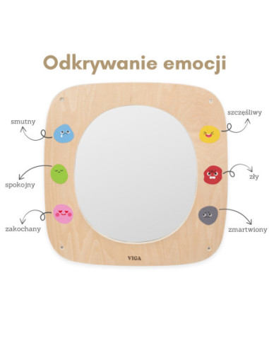 VIGA Drewniana Tablica z Lustrem i Emotkami Certyfikat FSC