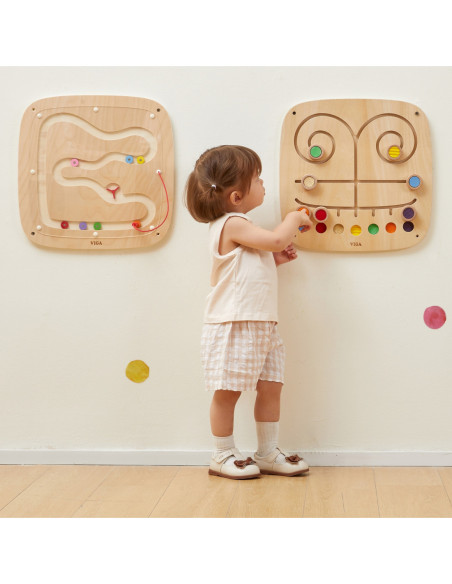VIGA Drewniana Tablica Manipulacyjna Sensoryczna Labirynt Dotknij i Dopasuj